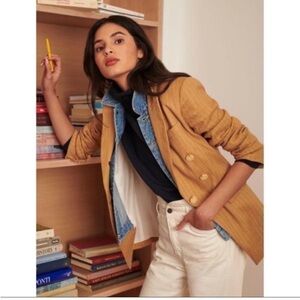 Veronica Beard Gaya‎ Linen-Blend Pinstriped Dickey Blazer Camel